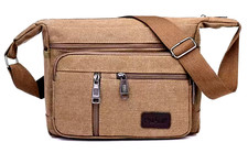 Sac bandoulière unisexe toile marron – sac homme femme rétro, pratique durable