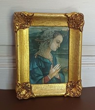 Ancien Cadre en bois et stuc doré - La Vierge de F. Lippi sur soie