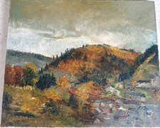 TABLEAU ANCIEN PAYSAGE VILLAGE