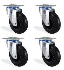 Lot roulettes pivotante caoutchouc noir 200mm charge 660kg