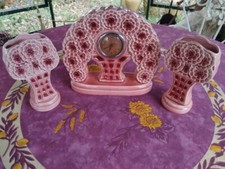 Garniture de Cheminée 3 Pièces Faience Sarreguemines Modèle Esdève Art Déco Rose