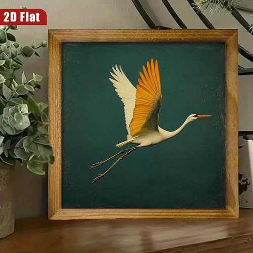 Flying crane wooden plaque - crane,