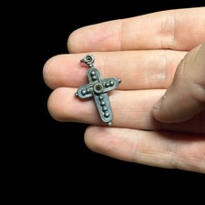 Ancienne Croix Pectorale & Argent Massif & Image Pieuse 