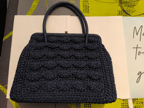 Sac main tricot vintage - main, bleu