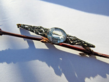 Ancienne Broche Barette Argent Marcassites  Pierre Aigue Marine  Brooch Sterling