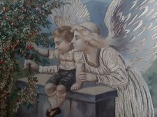 Tableau broderie sur soie peinture anges baroque 