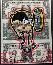 De K-LIBRE Street Art Pop Art Signé Avec CA Acrylique Dollars Américain