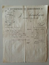ANCIENNE FACTURE ENTREPRISE DE SERRURERIE P. SAMBRON PONT-CHATEAU 1919