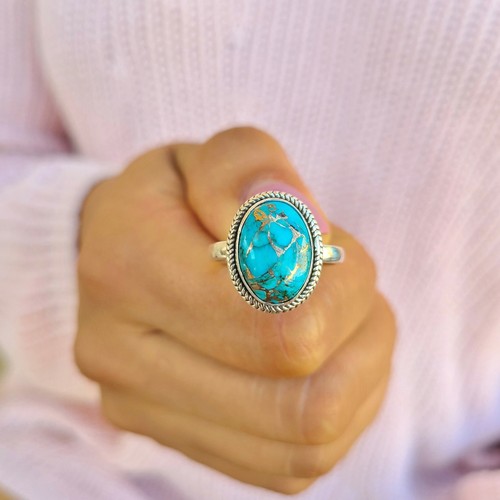 Genuine copper turquoise - copper, ring
