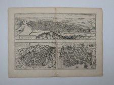 Gravure ancienne - Rouen, Nîmes, Bordeaux - Braun & Hogenberg - Circa 1580