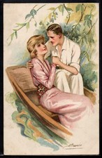 AZ087 ART DECO a/s SUZANNE MEUNIER EROS en CANOT COUPLE Romance BOAT GLAMOUR