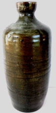 Vase bouteille, céramique, grès glaçure, signature à déchiffrer, tampon.
