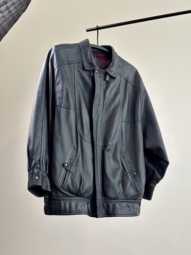 Blouson cuir vintage bleu - vintage,,