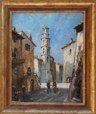 BEL IMPRESSIONNISTE D’ÉCOLE PROVENÇALE...VUE DU VILLAGE CORSE DE MONTEMAGGIORE