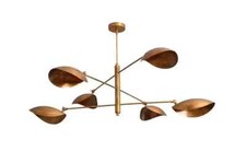 Lustre Sputnik En Laiton Brut Courbé À 6 Lumières De Style Mid-Century Modern