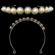 serre tête Diadème Mariage Mariée FLEURS cristal irisé / perles jaune pâle Crème