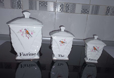 Lot de 3 pots à épices anciens en porcelaine modèle Perruche Chauvigny
