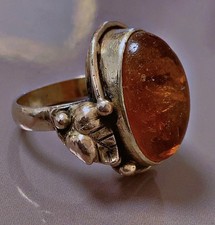 Magnifique ancienne bague argent ambre véritable bijou amber ring silver T56