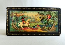 Boite coffret Ancien Origine Russe Palekh, Papier Maché, Peinte & Laquée, Signée