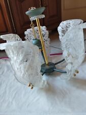 Lustre À 5 Feuilles Murano Verre Incrustation Verre Opaque 70's, Vert Et Doré 