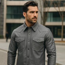 Chemise en cuir gris pour