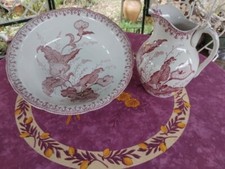 Service de Toilette Cuvette Broc Terre de Fer Société Amandinoise Arum Déco Rose