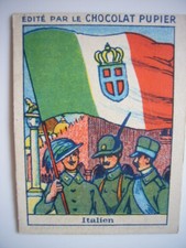 Chromo Chocolat Pupier - Europe - Italie - drapeau - Maison de Savoie militaires