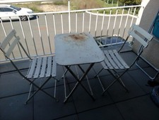 Ancien salon de jardin pliant table chaises fer et bois