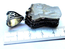 Grand Pendentif argent sterling 925 pierre brut naturelle grise bijou vintage 67