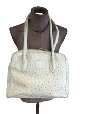 Authentique Sac Cuir Bleu Façon Autruche Renouard + 2 Portes Feuilles