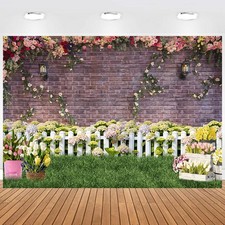 3x2.4m Toile de Fond Printemps Fleur Clôture Rose Mur de Briques Fond Photogr...