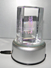 CHAT cube verre cristal Impression 3D sur base tournante éclairage LED 4couleurs