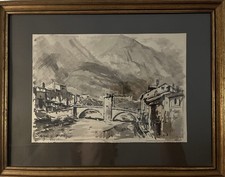 Sospel, son pont et le Mercantour  en 1930 - Joannès Drevet - Aquarelle