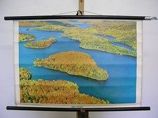 Vieux Tableau Forêt En Canada Eau Südliches Québec 75x50cm Déco Vintage ~1960