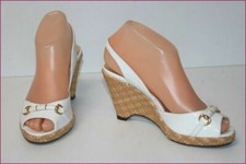 ZARA Escarpins Sandales Cuir Blanc Cassé Talons compensés T 36 TBE