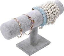 Présentoir support porte bracelets bijoux montres en velours gris 22cm