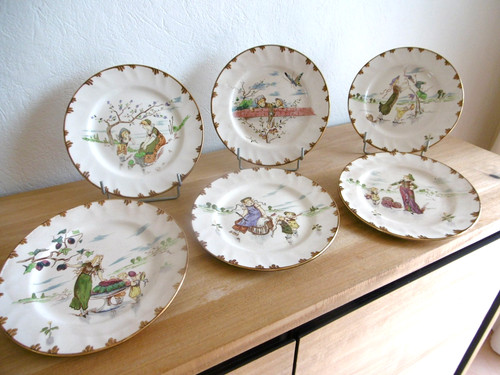 Six assiettes dessert faience - dessert,