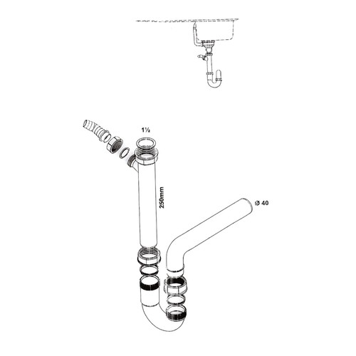 Siphon x40mm blanc avec - 1,