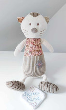 Peluche/Doudou Chat Beige Rose Blanc Crème Nez Marron Fleurs Côtelé 32cm  Enesco