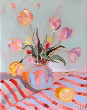 Art mural bouquet de tulipes - vase floral de table nature morte -...