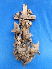 RARE ! SCULPTURE FORET NOIRE Black forest - CRUCIFIX BENITIER OISEAUX