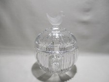 ANCIENNE BONBONNIERE DRAGEOIR VERRE PORTIEUX BOUCHON OISEAU