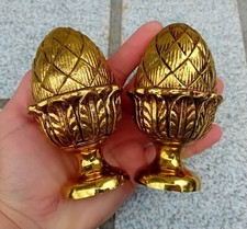 2 Anciens embouts de tringle à rideau???pomme/boule d'escalier??? métal jaune n2