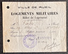 Billet de logement officier Militaire 1938 Guerre 39 40