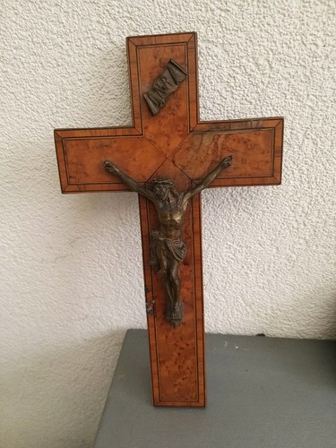 Crucifix ancien bois bronze - crucifix,