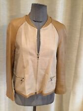 Superbe Blouson Beige Coton Lin Cuir Sandro 36 Jamais Porte 