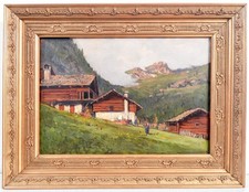 ⚜️ Carré Giovanni Toit Huttes Montagne Piémont Alpes Peinture Huile Époque 1930S