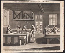 1748 Rare gravure Verrerie verre polissage verrier Universal magazine métier