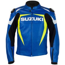 Bleu SUZUKI Veste en Cuir de