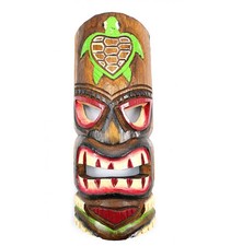 Masque Tiki 30cm en bois motif Tortue. Décoration 